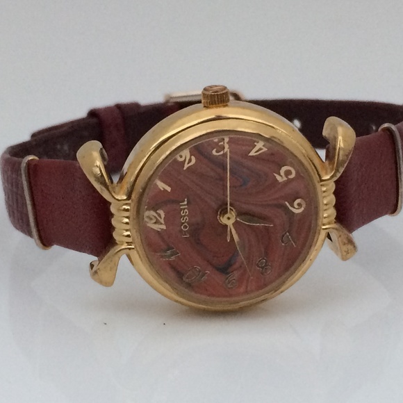 Rare Fossil Ladies Watch Gold Tone Brown Leather - Picture 5 of 8